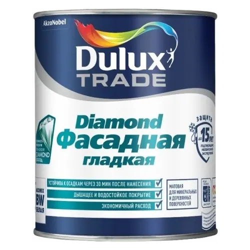 Матовая водно дисперсионная краска для фасадных поверхностей Dulux Trade Diamond Фасадная Гладкая 1 л белая