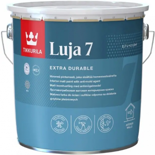 Краска для стен и потолков для всех типов помещений Тиккурила Luja Extra 2.7 л белая база A матовая