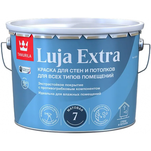 Краска для стен и потолков для всех типов помещений Тиккурила Luja Extra 9 л белая база A матовая