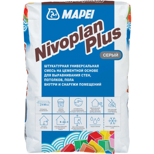 Штукатурная смесь на цементной основе Mapei Nivoplan Plus 25 кг