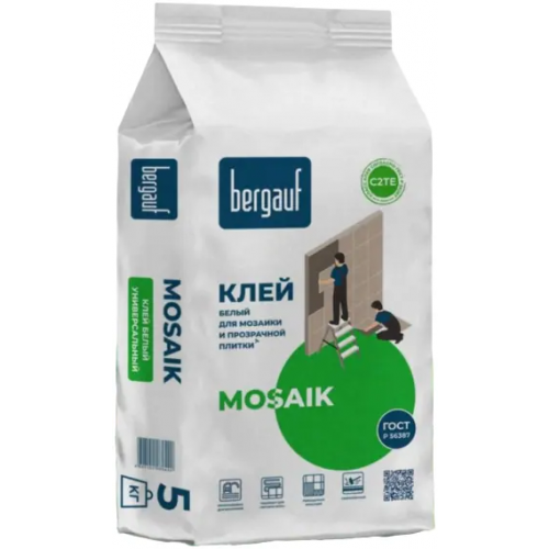 Клей белый для мозаики и прозрачной плитки универсальный Bergauf Mosaik 5 кг