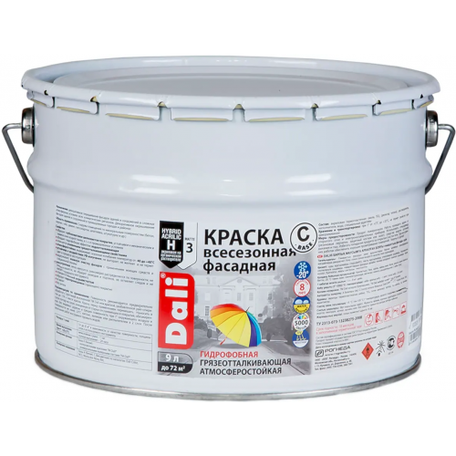 Краска всесезонная фасадная гидрофобная Dali 9 л бесцветная