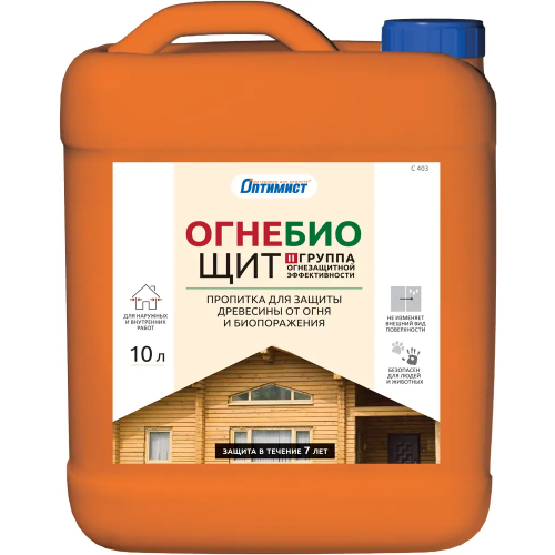 Пропитка для защиты древесины от огня и биопоражения Оптимист C 403 Огнебиощит 10 л изумрудная