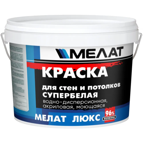 Краска для стен и потолков водно дисперсионная акриловая Мелат Люкс 15 кг супербелая