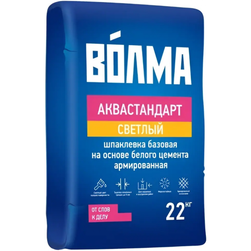 Шпаклевка базовая на основе белого цемента армированная Волма Аквастандарт Светлый 22 кг