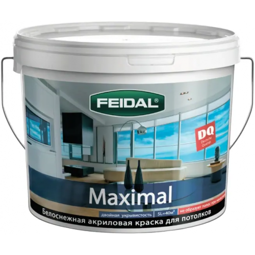 Белоснежная акриловая краска для потолков Feidal Maximal 5 л белоснежная
