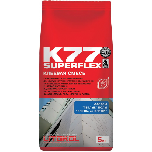 Клеевая смесь для укладки крупноформатных облицовочных плит Литокол Superflex K77 5 кг серая