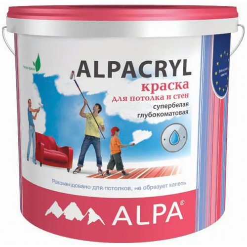 Краска для потолка и стен супербелая Alpa cryl 2 л супербелая