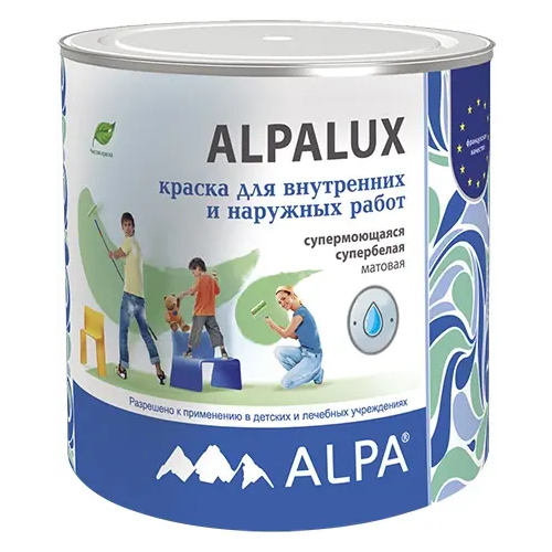 Краска акриловая для стен и потолков супербелая Alpa lux 1.812 л бесцветная