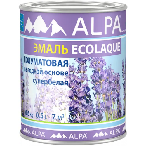Эмаль на водной основе супербелая Alpa Ecolaque 500 мл супербелая полуматовая