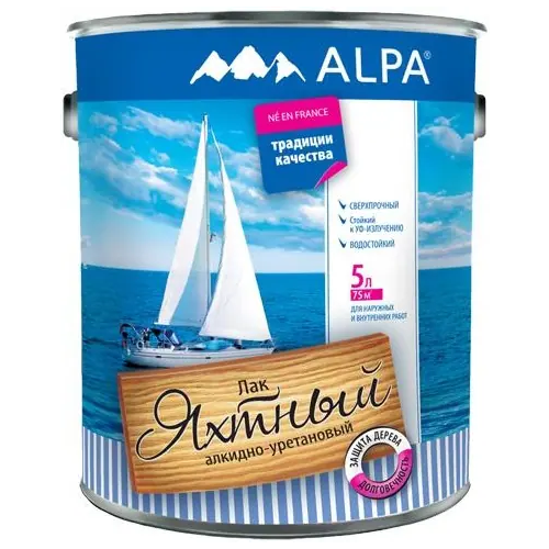 Лак яхтный алкидно уретановый сверхпрочный Alpa 5 л