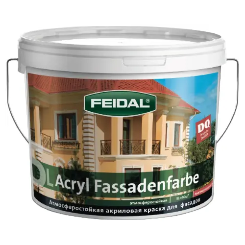 Акриловая краска для фасадных и внутренних работ Feidal Acryl Fassadenfarbe 5 л белая база 1