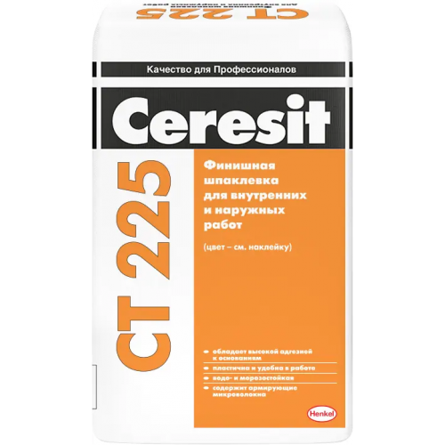 Шпатлевка финишная для внутренних и наружных работ Ceresit CT 225 25 кг серая