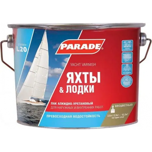 Лак алкидно уретановый Parade L20 Яхты & Лодки 2.5 л матовый