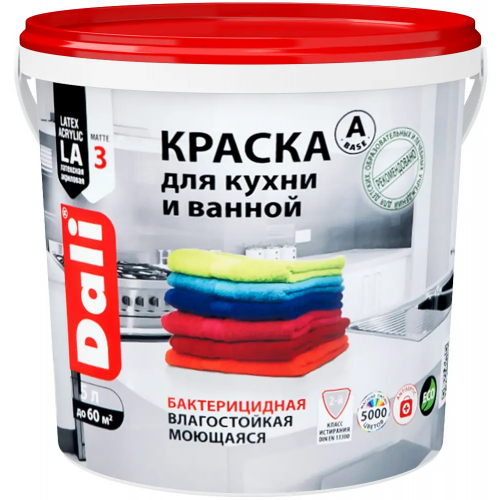 Краска для кухни и ванной латексная акриловая Dali 5 л супербелая