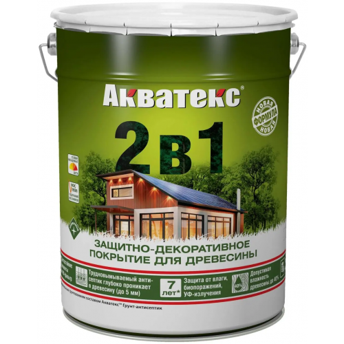 Защитно декоративное покрытие для древесины Акватекс 2 в 1 20 л белое