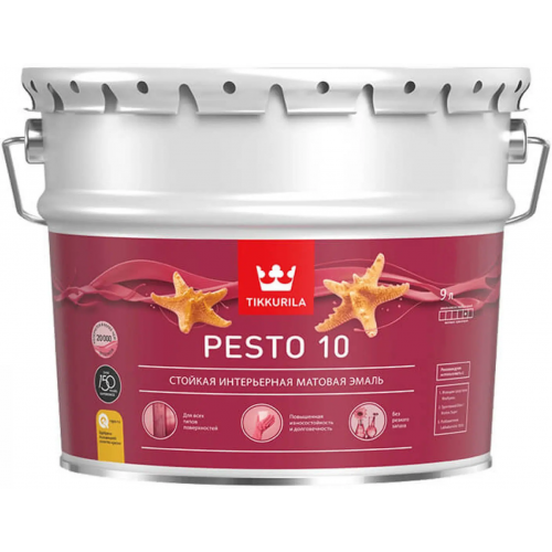 Стойкая интерьерная матовая эмаль Тиккурила Pesto 10 9 л белая база A матовая блеск 10