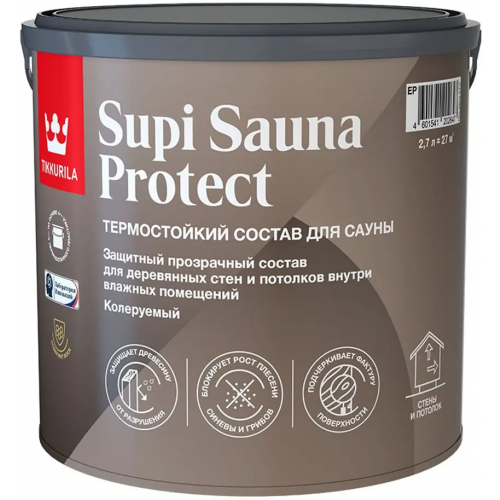Защитный состав для стен и потолка сауны и бани Тиккурила Supi Saunasuoja 2.7 л