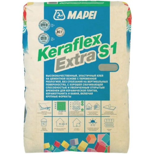 Клей эластичный для укладки керамогранита и плитки Mapei Keraflex Extra S1 25 кг