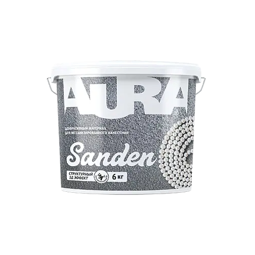 Материал декоративный для механизированного нанесения Aura Decor Sanden 6 кг полупрозрачное покрытие с серебристым или золотистым блеском