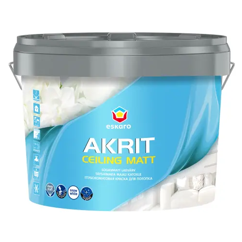 Глубокоматовая краска для потолка Eskaro Akrit Ceiling Matt 2.7 л белая