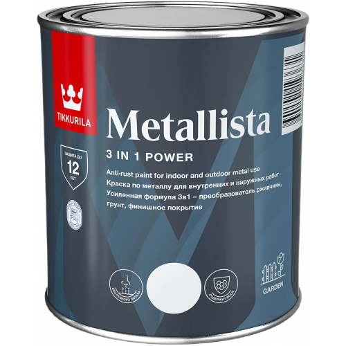 Краска по металлу для внутренних и наружных работ Тиккурила Metallista 800 мл серая глянцевая