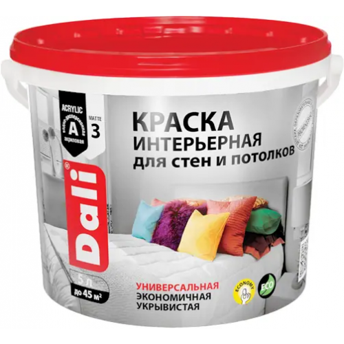 Акриловая водно дисперсионная краска для стен и потолков Dali Интерьерная 5 л бесцветная