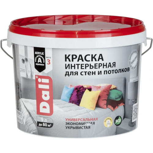 Акриловая водно дисперсионная краска для стен и потолков Dali Интерьерная 9 л бесцветная