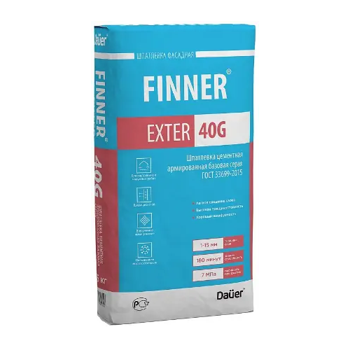 Шпатлевка цементная армированная базовая Dauer Finner Exter 40G 25 кг