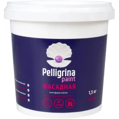 Краска водно дисперсионная атмосферостойкая Pelligrina Paint Фасадная 1.5 кг белая