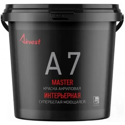 Краска акриловая интерьерная моющаяся Аквест Мастер 7 45 кг супербелая