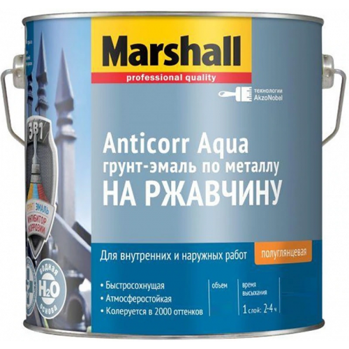 Грунт эмаль по металлу на ржавчину Marshall Anticorr Aqua 9 л белая база BW полуглянцевая