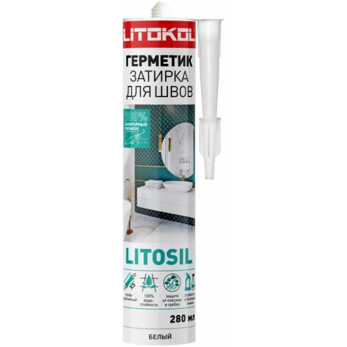 Герметик затирка санитарный силиконовый Литокол Litosil 280 мл белый