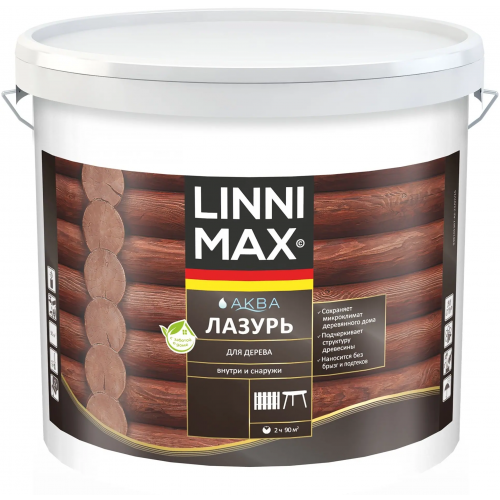 Лессирующий антисептик лазурь для дерева Linnimax Аква 9 л белая