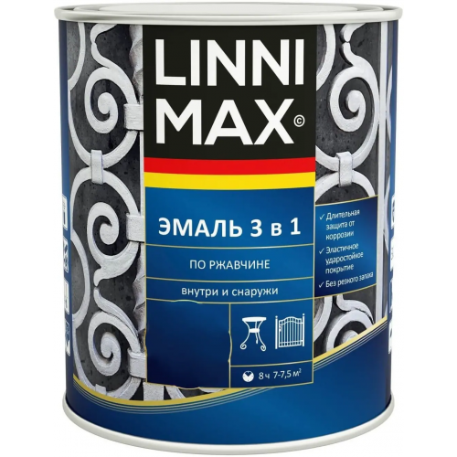 Эмаль 3 в 1 по ржавчине Linnimax 750 мл красно коричневая