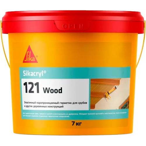 Эластичный паропроницаемый акриловый герметик для срубов Sika cryl 121 Wood 7 кг светло коричневый