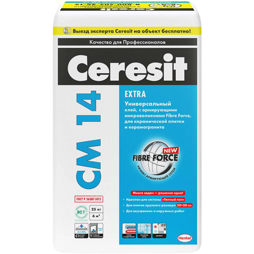 Клей для керамической плитки и керамогранита Ceresit CM 14 Extra 25 кг