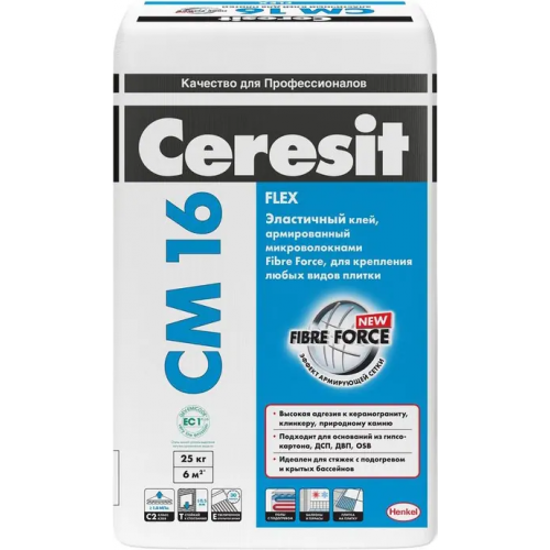 Клей для плитки эластичный для внутренних и наружных работ Ceresit CM 16 Flex 25 кг