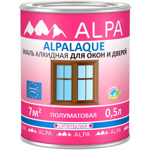 Эмаль алкидная для окон и дверей супербелая Alpa laque 500 мл супербелая
