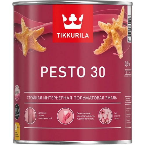 Стойкая интерьерная полуматовая эмаль Тиккурила Pesto 30 900 мл бесцветная база C полуматовая блеск 30