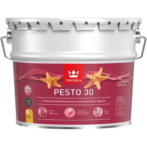Стойкая интерьерная полуматовая эмаль Тиккурила Pesto 30 9 л бесцветная база C полуматовая блеск 30