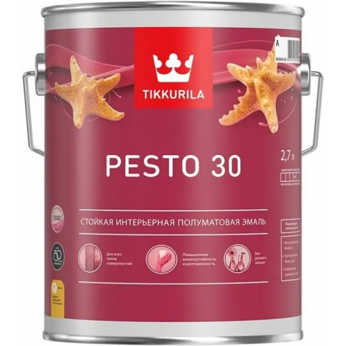 Стойкая интерьерная полуматовая эмаль Тиккурила Pesto 30 2.7 л бесцветная база C полуматовая блеск 30