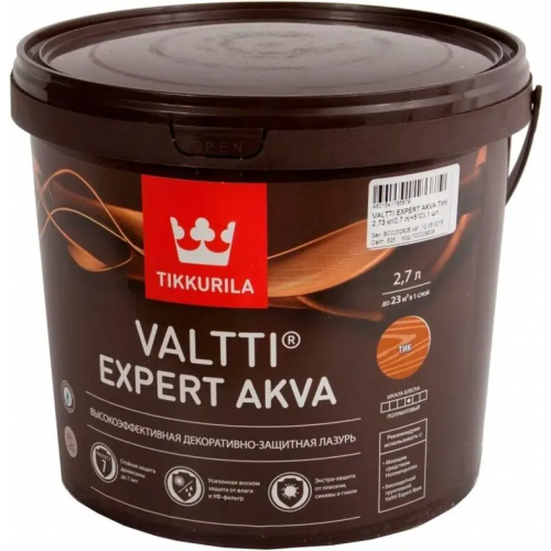 Высокоэффективная декоративно защитная лазурь Тиккурила Valtti Expert Akva 2.7 л тик