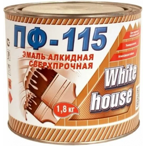 Эмаль алкидная сверхпрочная White House ПФ 115 1.8 кг белая глянцевая