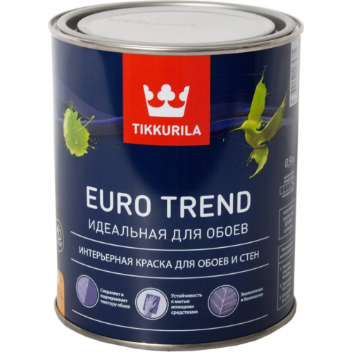 Интерьерная краска для обоев и стен Тиккурила Euro Trend Идеальная для Обоев 900 мл белая