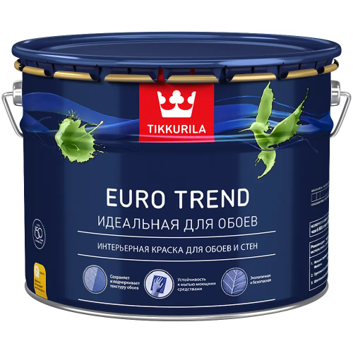 Интерьерная краска для обоев и стен Тиккурила Euro Trend Идеальная для Обоев 9 л белая