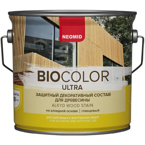 Защитный декоративный состав для древесины Неомид Bio Color Ultra 2.7 л бесцветный глянцевый готовый состав