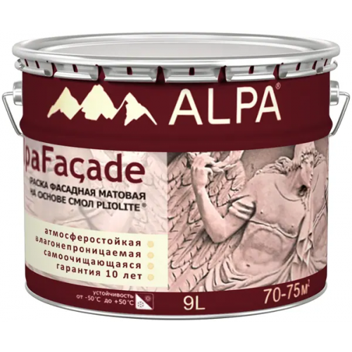 Краска фасадная матовая на основе смол Pliolite Alpa Facade 9 л белая