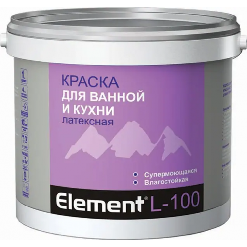 Краска для ванной и кухни латексная супермоющаяся Alpa Element L 100 9.06 л бесцветная
