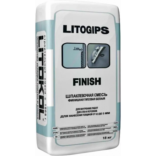Шпаклевочная смесь финишная гипсовая белая Литокол Litogips Finish 15 кг